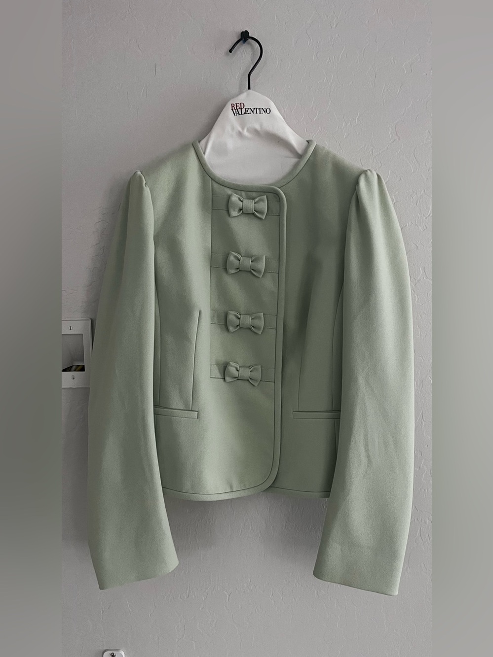 RED Valentino Mint Green Bow-Front Tailored Jacket